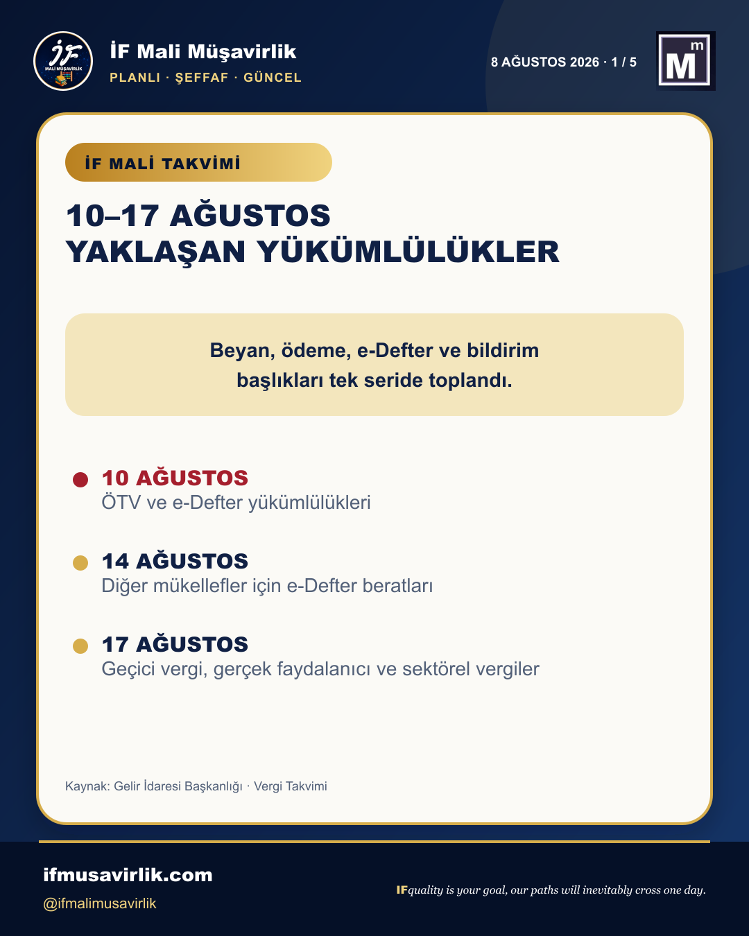 10–17 Ağustos 2026 yaklaşan vergi ve bildirim yükümlülükleri